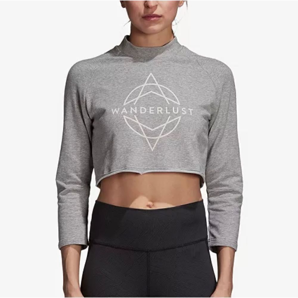 Adidas x Wanderlust Gym Shirt Gray Cropped long sleeve Yoga Workout fitness XS/S